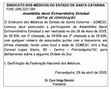 SIMESC realiza assembleia dia 18 de maio