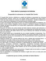 SIMESC publica carta sobre suspensão de sobreaviso no hospital São Camilo