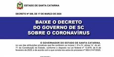 Baixe o decreto do governo de SC sobre o coronavírus