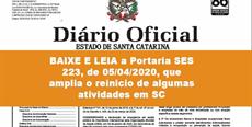 Baixe a portaria 223/SES que amplia o reinício de algumas atividades em SC