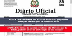 Baixe a portaria 244/SES que promove alterações na funcionalidade de algumas empresas em SC